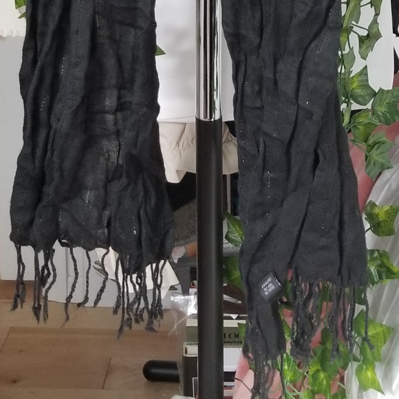 LAST CALL - Black Wool Blend Scarf with Sparkly Threads - Picture 3 of 4